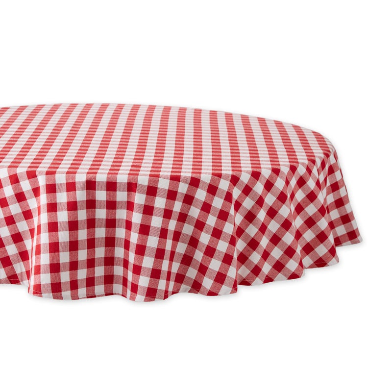 DII Checkered Tabletop Collection 100% Cotton, Machine Washable, Tablecloth, 70" Round, Red - Image 1